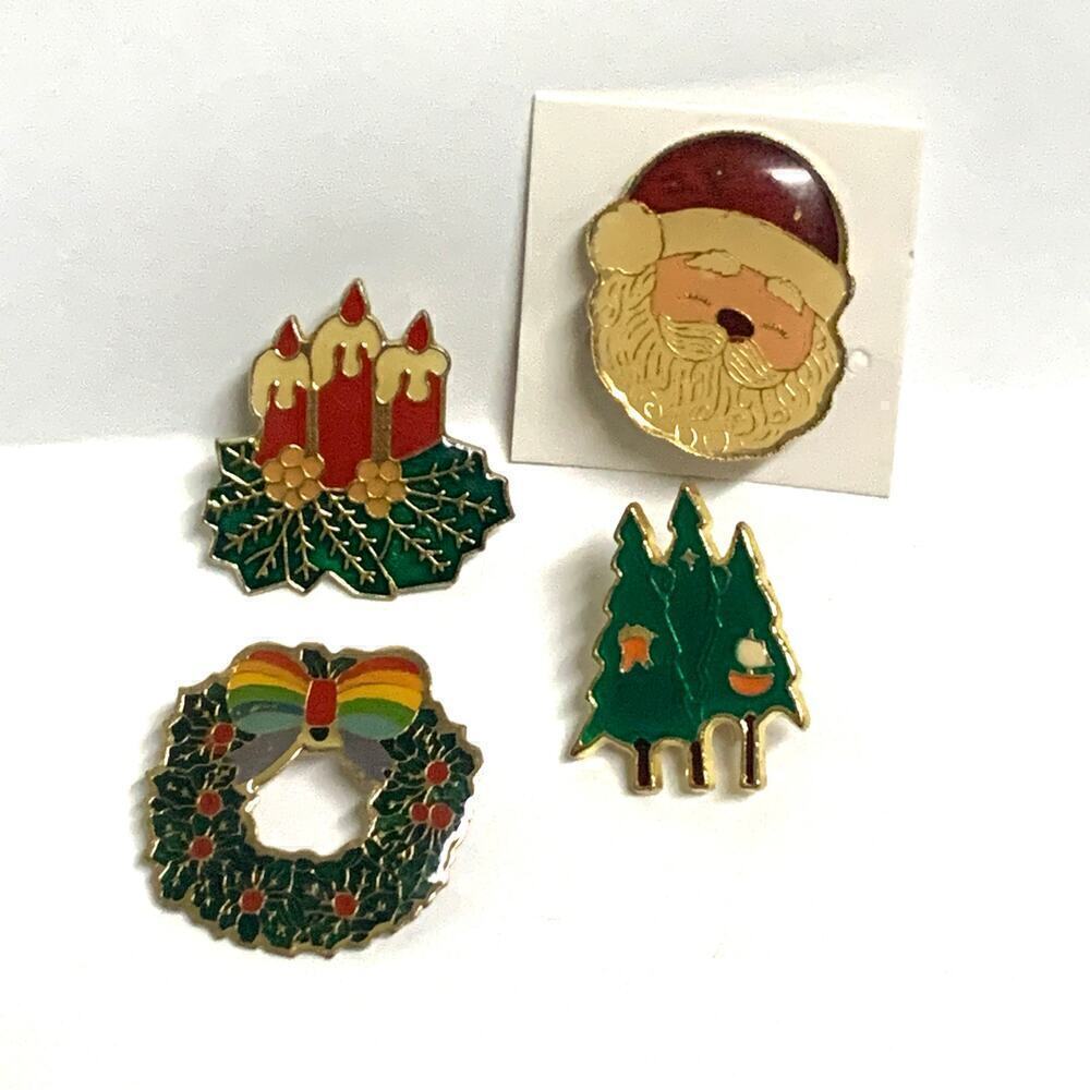 Lot of 4 Vintage Christmas Themed Kitschy Lapel Brooch Pins Retro Nostalgia Fun!